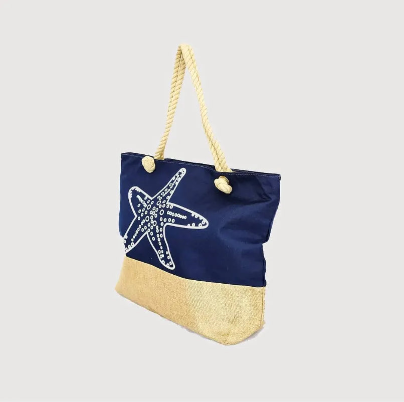 Bolsa De Praia Maré Tecido Bege Com Alças